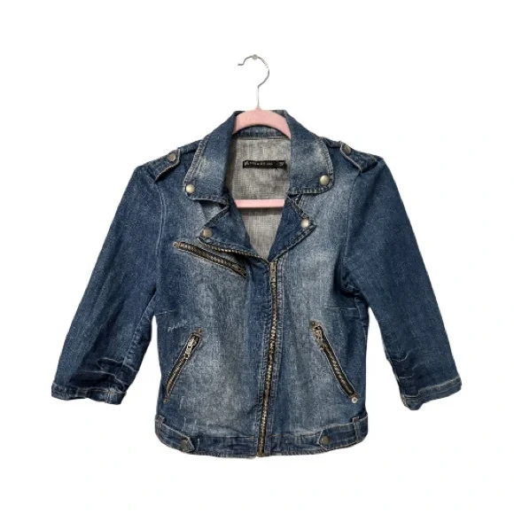 Zara Women’s Denim Jacket/Vest Size Medium, Zipper Details, Distressed - Picture 1 of 4